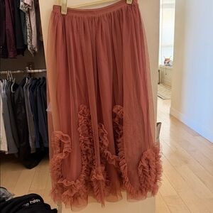 Anthropologie Dusty Rose Ruffled A-Line Tulle Skirt